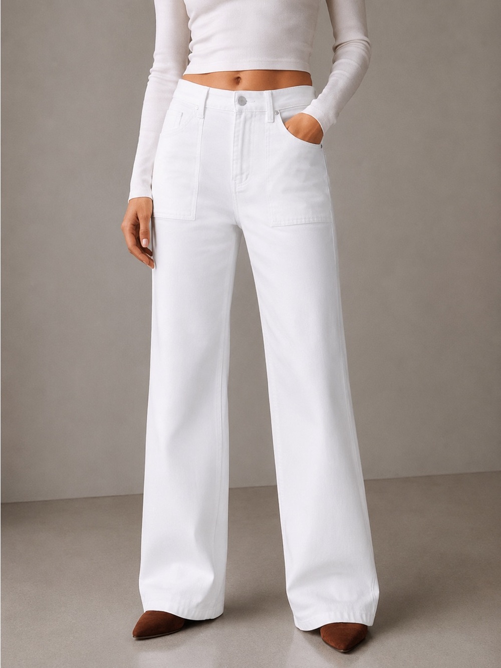 Veronica Beard Crosbie High Rise Wide Leg White Jeans Size 27 Minimalist